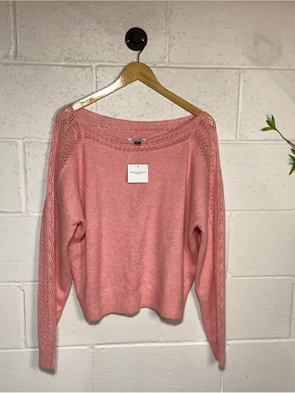 American Eagle Outfitters Pink Off-the-Shoulder Knit Sweater
